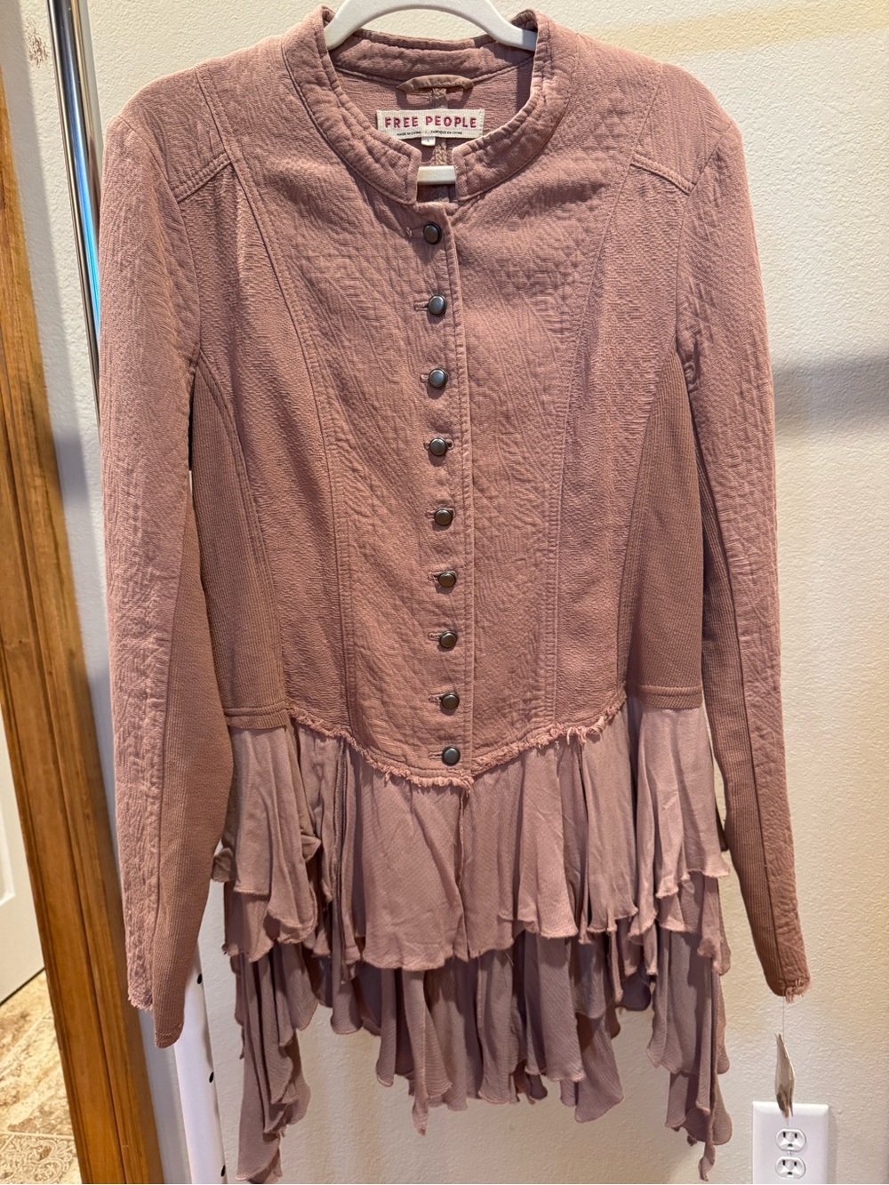 NEW WITH TAGS! FREE PEOPLE Constructed Ruffle Military Jacket! Sz L